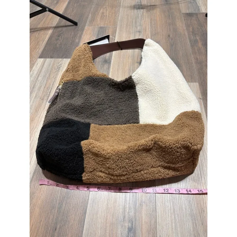 Steve Madden Cognac Multi BTully Hobo Bag Brown Black White Colorblock Faux Fur
